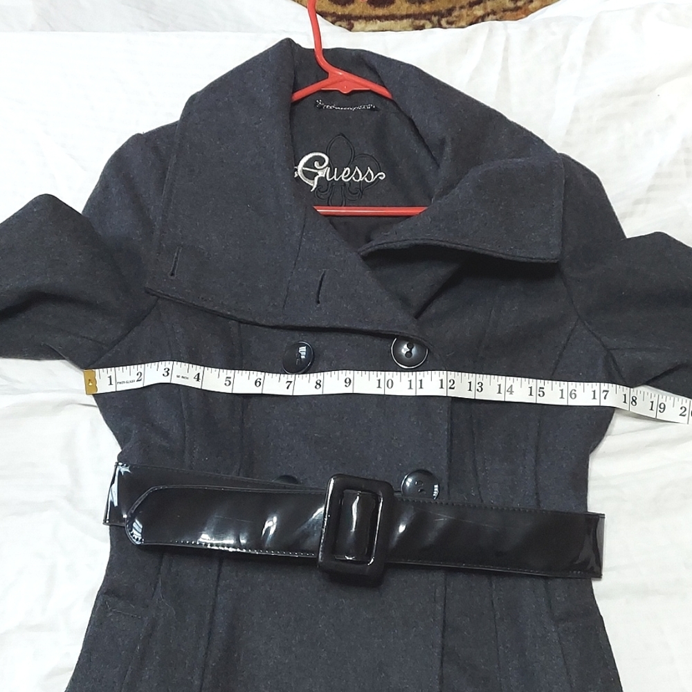 Guess Lightly Worn Ladies Size Medium Wool Coat Black/Grey Belted - Picture 9 of 13